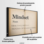 Motywacyjny obraz na płótnie w formie otwartej książki z definicją słowa Mindset i cytatem o potędze umysłu. Wydruk galeryjny Huephant.