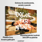 Obraz na płótnie „Dolce Far Niente” – klasyczna scena z leżącą kobietą i białym graffiti w stylu street art z napisem „Dolce Far Niente”.