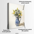 Obraz na płótnie dollar roses przedstawiający bukiet róż wykonanych z dolarów w ceramicznym, biało-niebieskim dzbanie, wydruk galeryjny, sztuka nowoczesna.