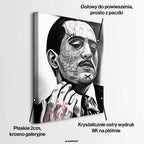 Czarno-biały obraz na płótnie Don Vito z Ojca Chrzestnego II. Wydruk galeryjny pop art z angielskim cytatem o ofercie nie do odrzucenia i elementami graffiti.