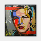 Nowoczesny obraz na płótnie pop-art przedstawiający kolorowy portret piosenkarza, wydruk galeryjny sztuka nowoczesna.