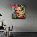 Nowoczesny obraz na płótnie pop-art przedstawiający kolorowy portret piosenkarza, wydruk galeryjny sztuka nowoczesna.