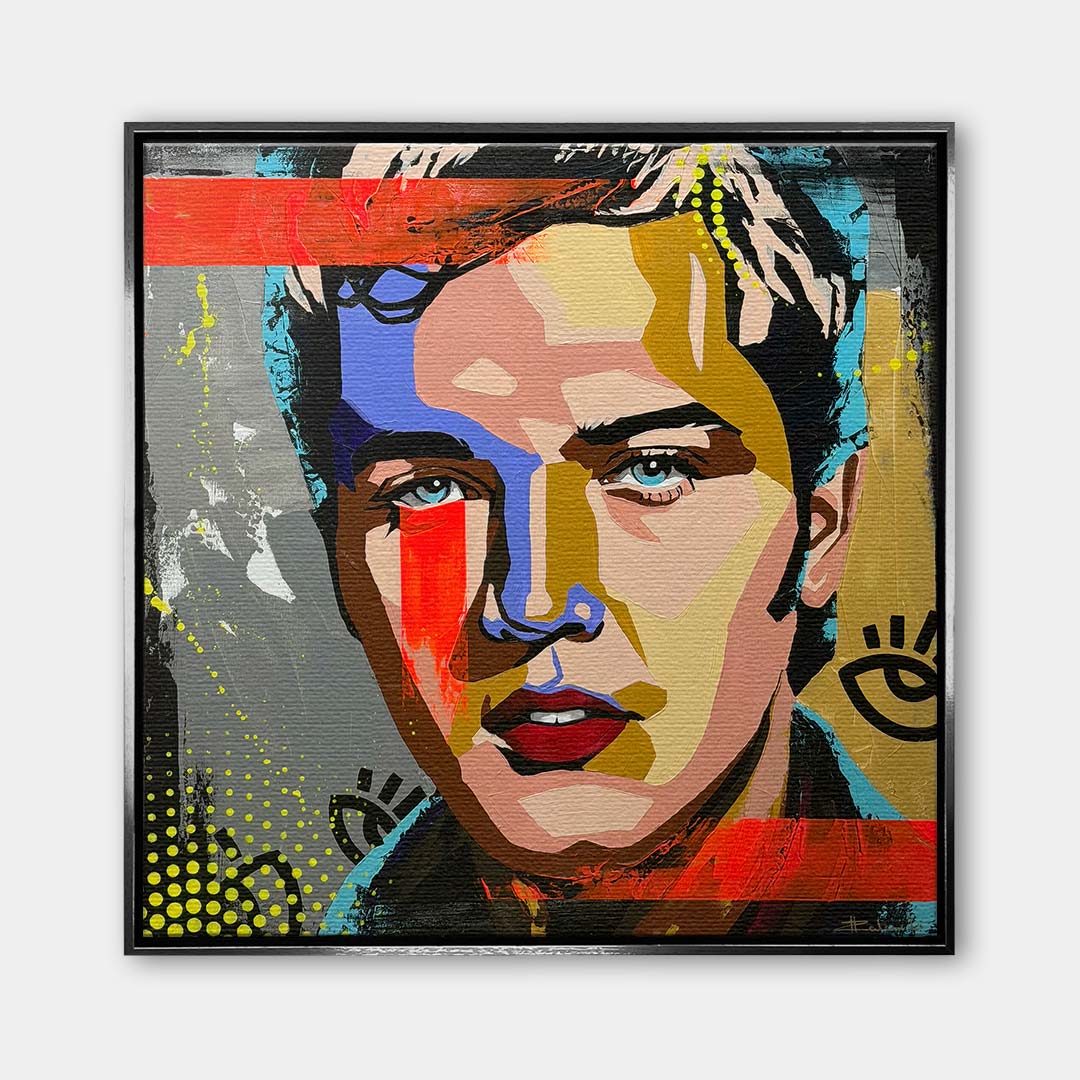 Nowoczesny obraz na płótnie pop-art przedstawiający kolorowy portret piosenkarza, wydruk galeryjny sztuka nowoczesna.
