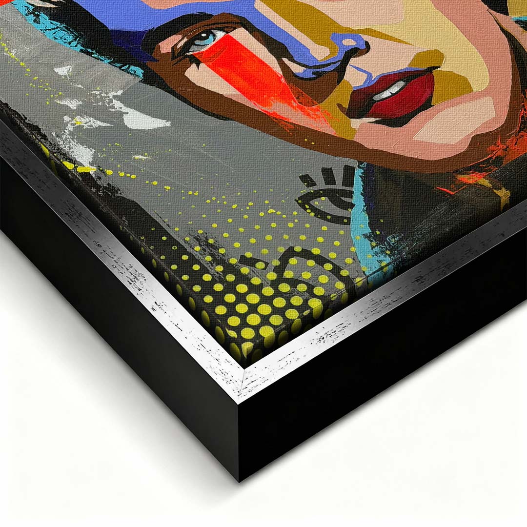 Nowoczesny obraz na płótnie pop-art przedstawiający kolorowy portret piosenkarza, wydruk galeryjny sztuka nowoczesna.