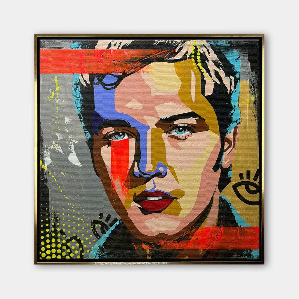 Nowoczesny obraz na płótnie pop-art przedstawiający kolorowy portret piosenkarza, wydruk galeryjny sztuka nowoczesna.