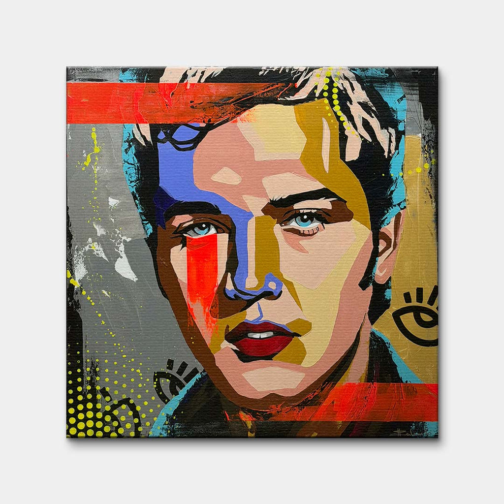 Nowoczesny obraz na płótnie pop-art przedstawiający kolorowy portret piosenkarza, wydruk galeryjny sztuka nowoczesna.