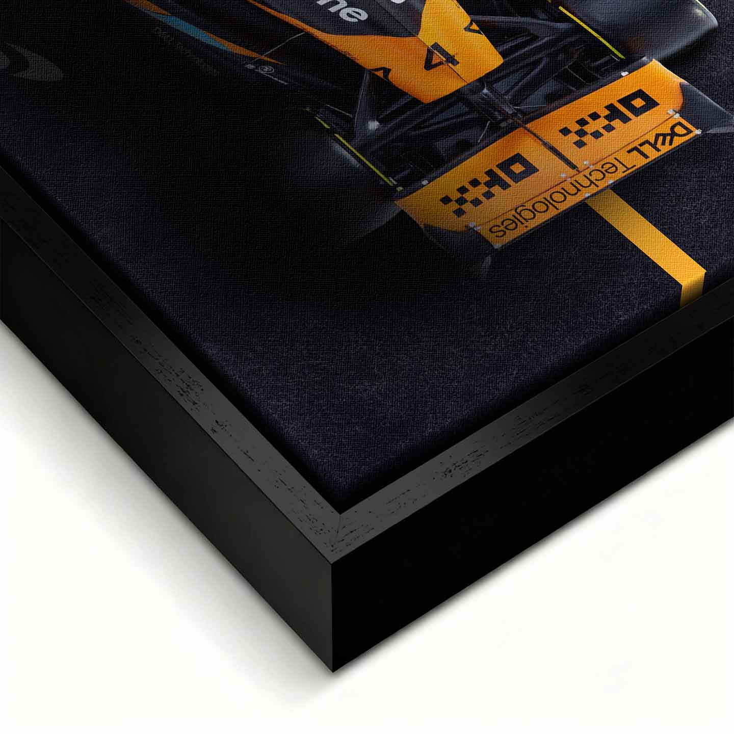 obraz na płótnie f1 mclaren bolid z lotu ptaka pomarańczowo czarny motorsport