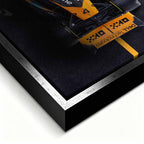 obraz na płótnie f1 mclaren bolid z lotu ptaka pomarańczowo czarny motorsport