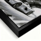 Obraz na płótnie Ferrari LaFerrari – czarno-biała dynamiczna scena supersamochodu jadącego przez tunel, sztuka do biura lub wnętrza pasjonata motoryzacji.