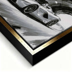 Obraz na płótnie Ferrari LaFerrari – czarno-biała dynamiczna scena supersamochodu jadącego przez tunel, sztuka do biura lub wnętrza pasjonata motoryzacji.