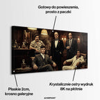 Obraz na płótnie przedstawiający ikoniczne postacie kina w eleganckim wnętrzu, płótno galeryjne, sztuka nowoczesna.