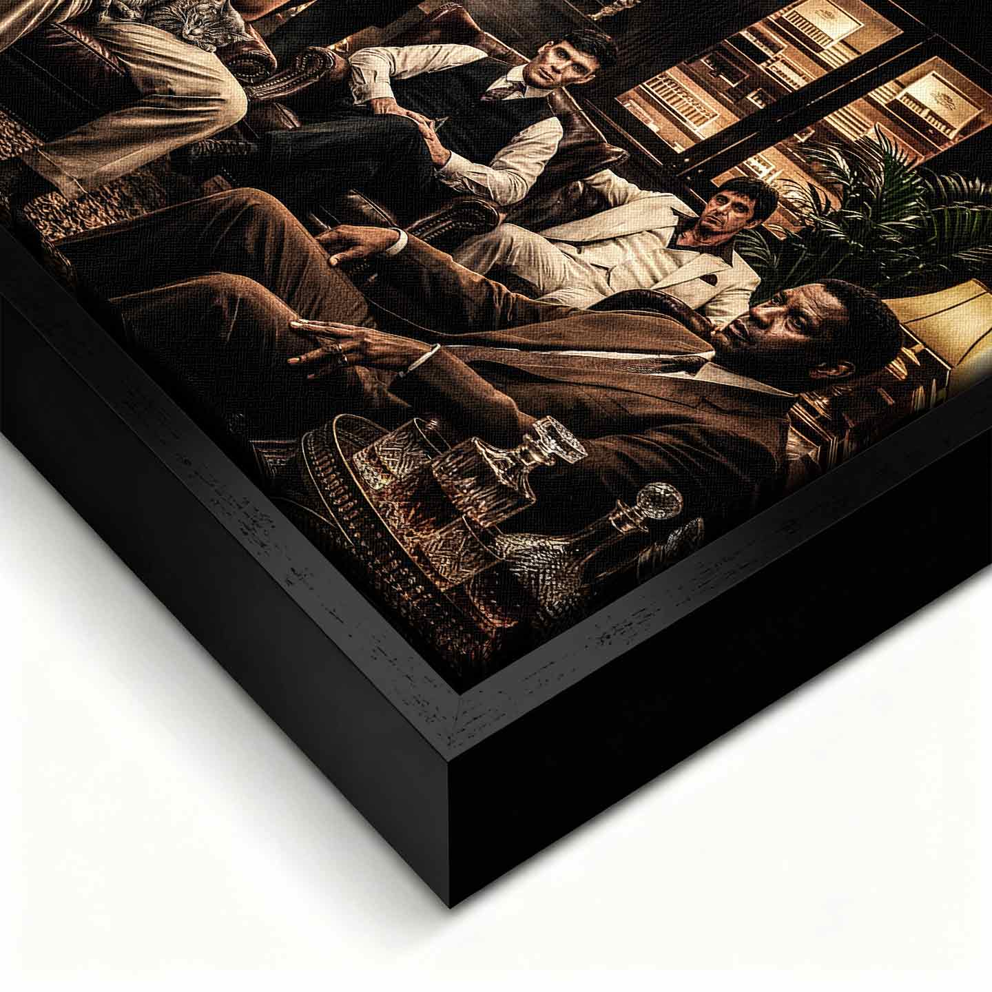 Obraz na płótnie Gangster Club Ikony Kina, sztuka nowoczesna z postaciami Tony Soprano, Pablo Escobar, Godfather, Al Capone, Joker, Robert De Niro, Wilk z Wall Street, Thomas Shelby, Scarface, Denzel Washington. Wydruk galeryjny w limitowanej edycji, gotowy do powieszenia.