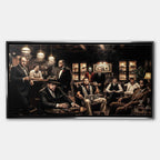 Obraz na płótnie Gangster Club Ikony Kina, sztuka nowoczesna z postaciami Tony Soprano, Pablo Escobar, Godfather, Al Capone, Joker, Robert De Niro, Wilk z Wall Street, Thomas Shelby, Scarface, Denzel Washington. Wydruk galeryjny w limitowanej edycji, gotowy do powieszenia.