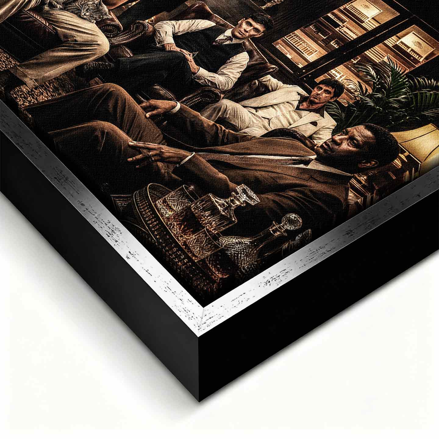 Obraz na płótnie Gangster Club Ikony Kina, sztuka nowoczesna z postaciami Tony Soprano, Pablo Escobar, Godfather, Al Capone, Joker, Robert De Niro, Wilk z Wall Street, Thomas Shelby, Scarface, Denzel Washington. Wydruk galeryjny w limitowanej edycji, gotowy do powieszenia.