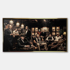 Obraz na płótnie Gangster Club Ikony Kina, sztuka nowoczesna z postaciami Tony Soprano, Pablo Escobar, Godfather, Al Capone, Joker, Robert De Niro, Wilk z Wall Street, Thomas Shelby, Scarface, Denzel Washington. Wydruk galeryjny w limitowanej edycji, gotowy do powieszenia.