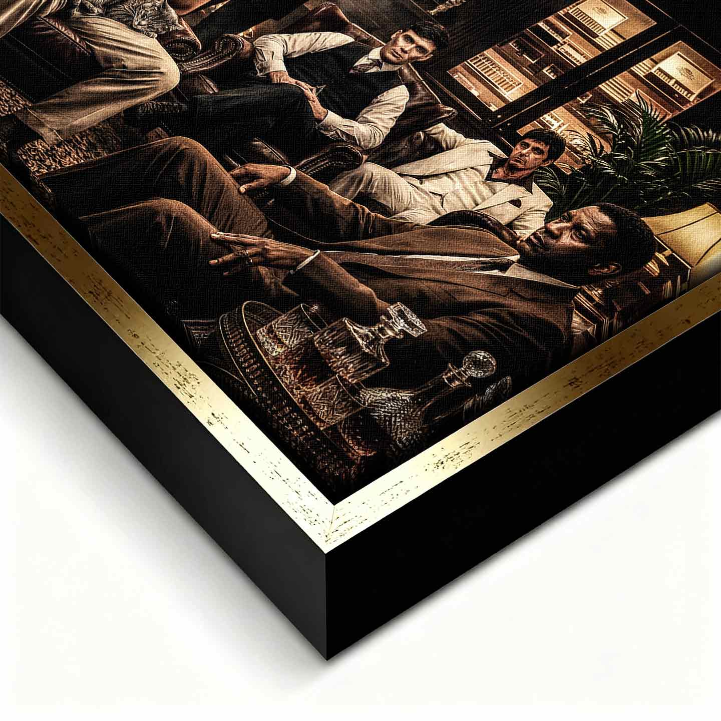 Obraz na płótnie Gangster Club Ikony Kina, sztuka nowoczesna z postaciami Tony Soprano, Pablo Escobar, Godfather, Al Capone, Joker, Robert De Niro, Wilk z Wall Street, Thomas Shelby, Scarface, Denzel Washington. Wydruk galeryjny w limitowanej edycji, gotowy do powieszenia.