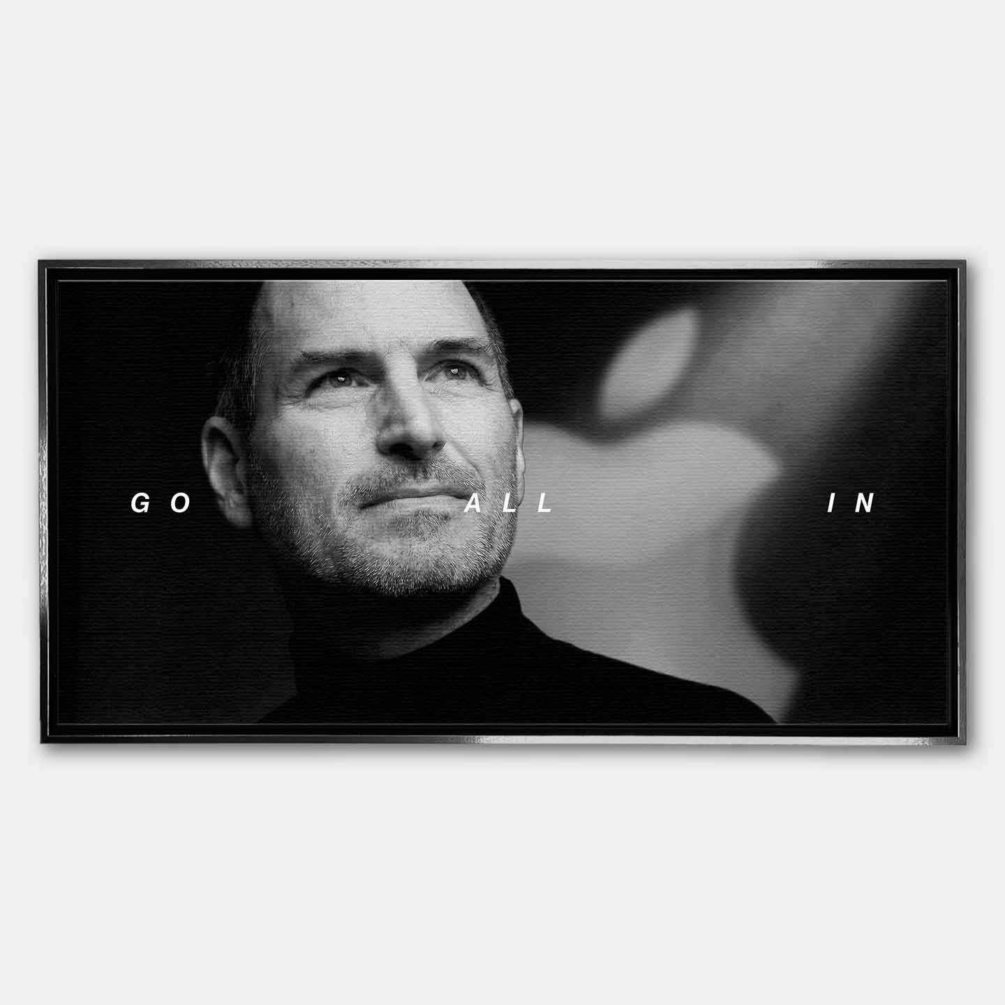 obraz na płótnie steve jobs go all in motywacyjny czarno bialy minimalizm