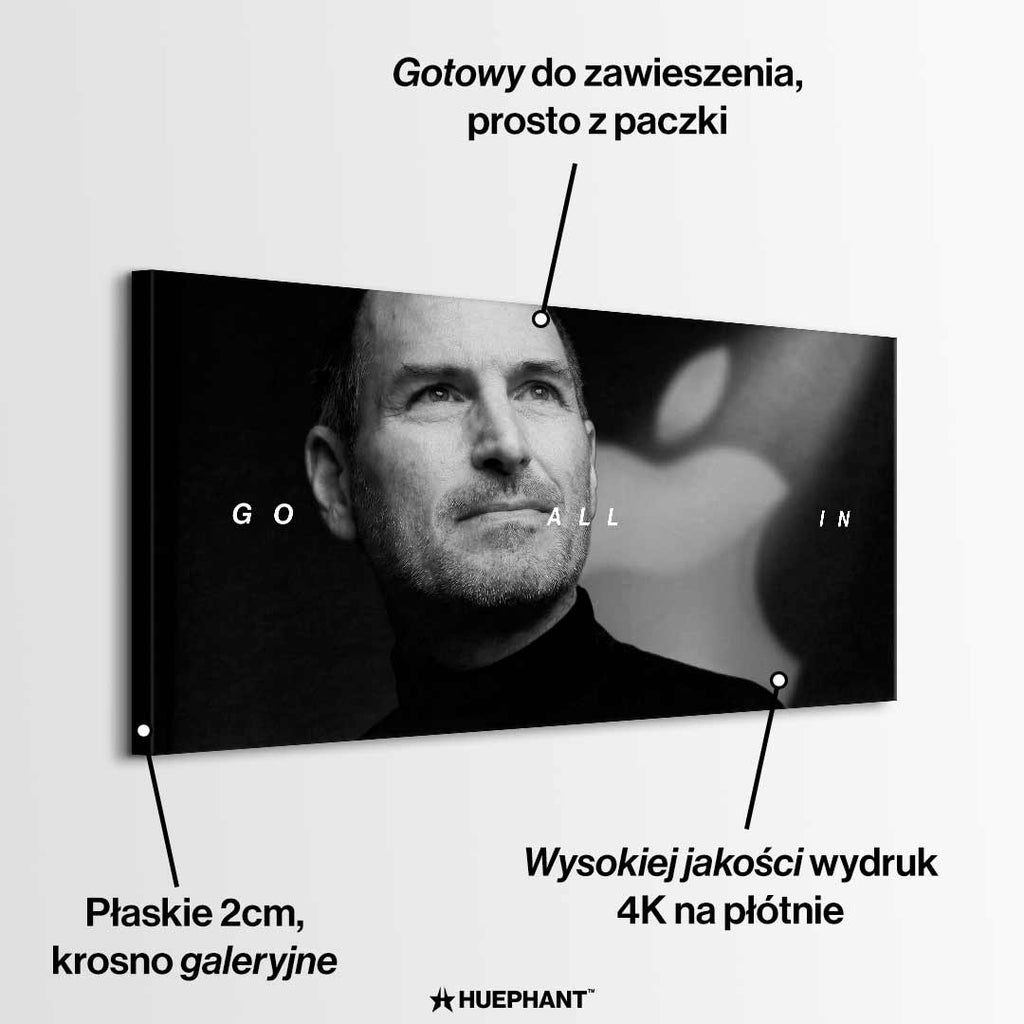 obraz na płótnie steve jobs go all in motywacyjny czarno bialy minimalizm