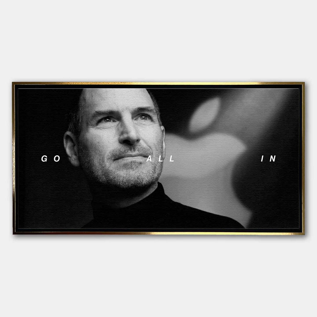 obraz na płótnie steve jobs go all in motywacyjny czarno bialy minimalizm