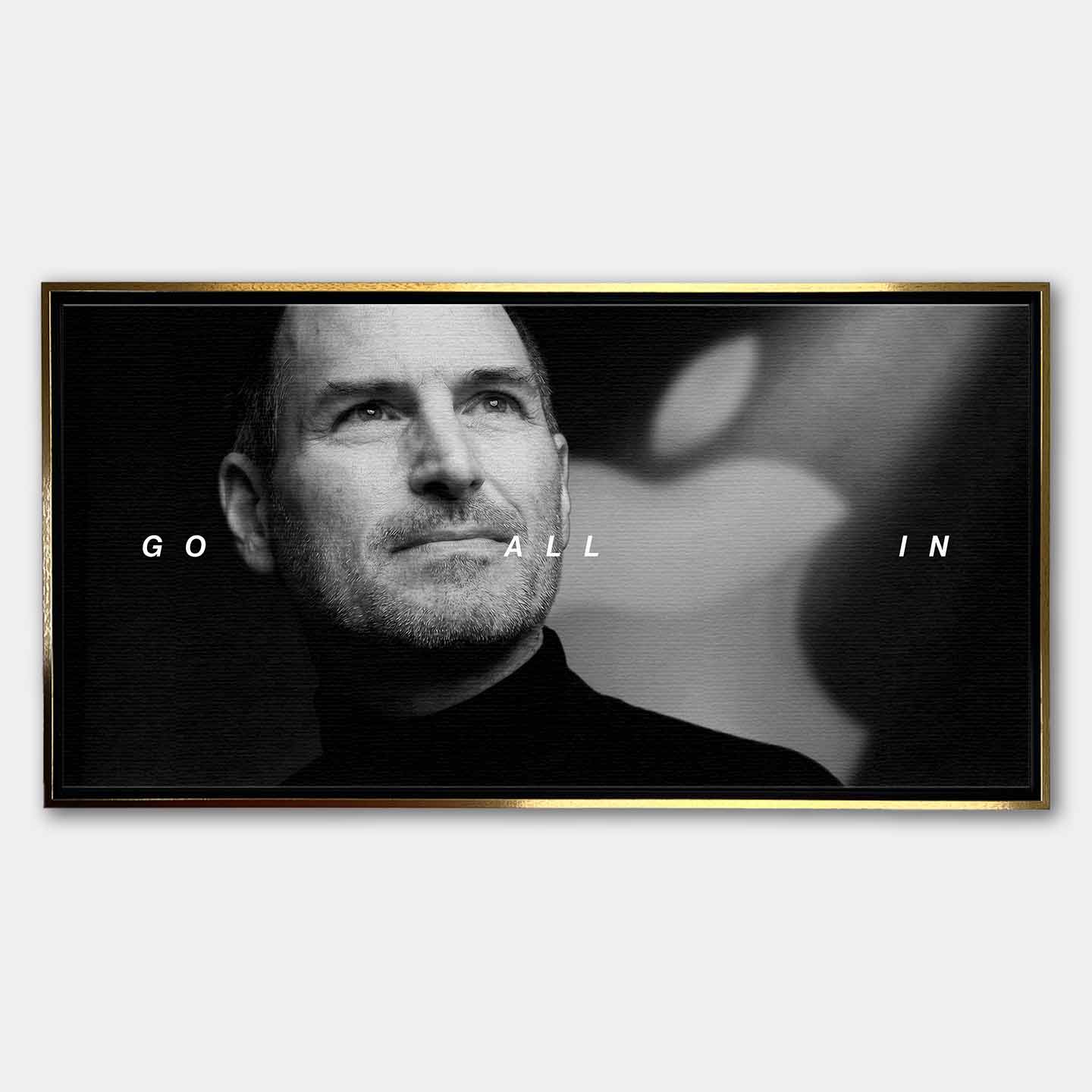 obraz na płótnie steve jobs go all in motywacyjny czarno bialy minimalizm