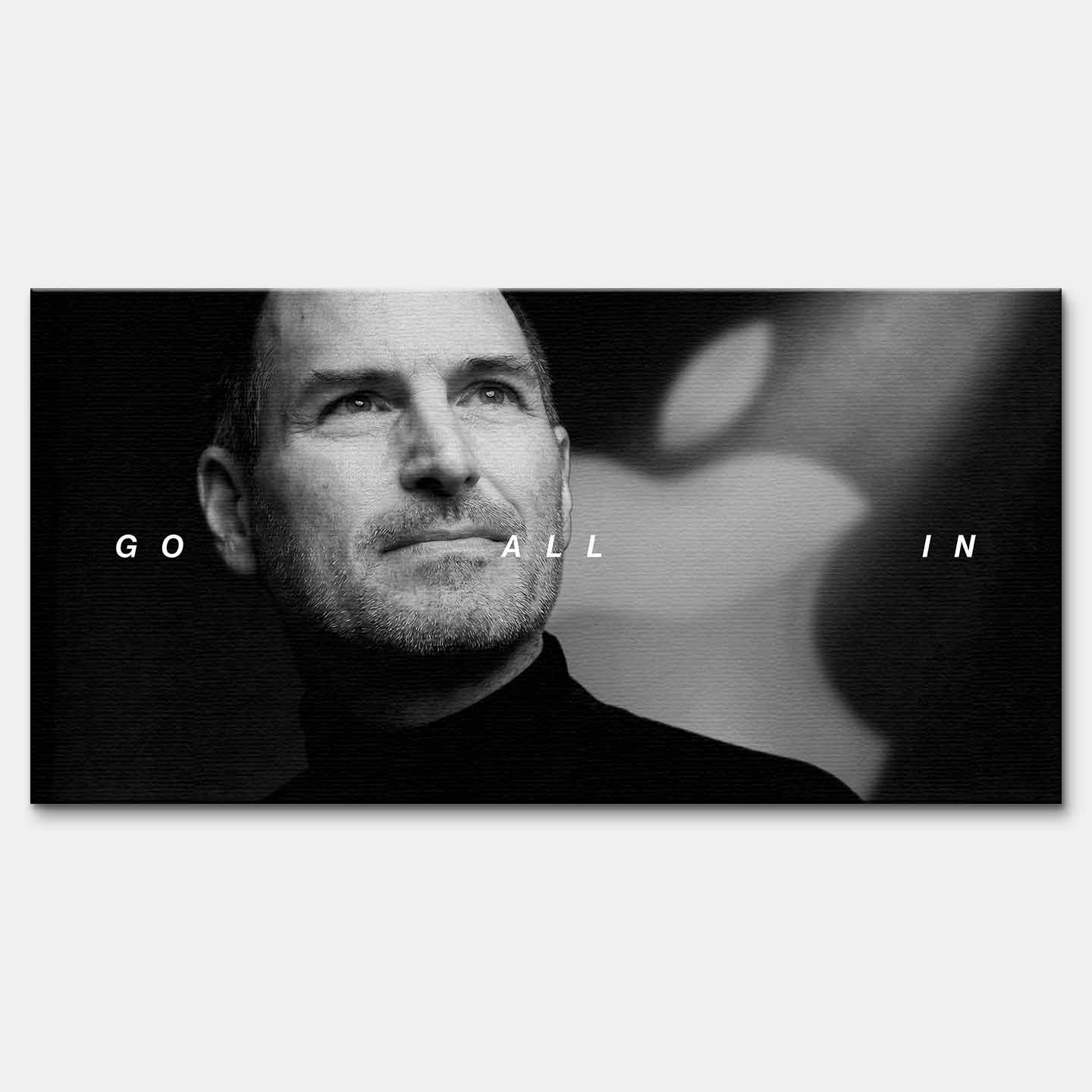 obraz na płótnie steve jobs go all in motywacyjny czarno bialy minimalizm