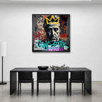 Nowoczesny obraz na płótnie przedstawiający Michaela Corleone w złotej koronie z elementami graffiti, napisem Bad Boys i logo Ojca Chrzestnego. Wydruk pop-art.