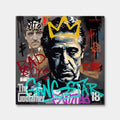 Nowoczesny obraz na płótnie przedstawiający Michaela Corleone w złotej koronie z elementami graffiti, napisem Bad Boys i logo Ojca Chrzestnego. Wydruk pop-art.