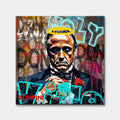 Obraz na płótnie przedstawiający Marlona Brando jako Ojca Chrzestnego z żółtą aureolą i napisami graffiti. Wydruk galeryjny nowoczesny pop-art.
