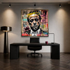 Obraz na płótnie Godfather Pop Icon. Nowoczesny pop-art i street-art z twarzą Don Corleone. Ekskluzywny wydruk galeryjny idealny do biura i salonu.