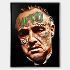 Obraz na płótnie z portretem Vito Corleone Ojca Chrzestnego w stylu graffiti pop-art z cytatem kinowym, nowoczesny i elegancki wydruk galeryjny.