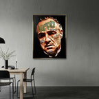 Obraz na płótnie z portretem Vito Corleone Ojca Chrzestnego w stylu graffiti pop-art z cytatem kinowym, nowoczesny i elegancki wydruk galeryjny.