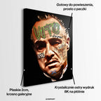 Obraz na płótnie z portretem Vito Corleone Ojca Chrzestnego w stylu graffiti pop-art z cytatem kinowym, nowoczesny i elegancki wydruk galeryjny.