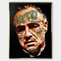 Obraz na płótnie z portretem Vito Corleone Ojca Chrzestnego w stylu graffiti pop-art z cytatem kinowym, nowoczesny i elegancki wydruk galeryjny.