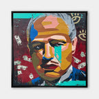 Obraz na płótnie przedstawiający nowoczesny portret Ojca Chrzestnego pop art z motywem dolarów, wydruk galeryjny, sztuka nowoczesna.