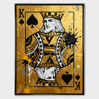 Luksusowy obraz na płótnie Karta Król Pik „Gold King” przedstawiający króla pik na złotym tle, symbolizujący władzę, siłę i pewność siebie.