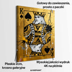Luksusowy obraz na płótnie Karta Król Pik „Gold King” przedstawiający króla pik na złotym tle, symbolizujący władzę, siłę i pewność siebie.