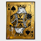 Luksusowy obraz na płótnie Karta Król Pik „Gold King” przedstawiający króla pik na złotym tle, symbolizujący władzę, siłę i pewność siebie.