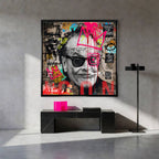 Obraz na płótnie Jack Nicholson styl pop-art street art, wydruk galeryjny czarno-biały z neonową koroną, sztuka nowoczesna limitowana edycja do salonu.
