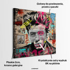 Nowoczesny obraz na płótnie James Dean Rebel, wydruk galeryjny w stylu pop-art i graffiti, portret aktora z napisem Dream as if you'll live forever, marka Huephant, limitowana edycja.