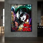 Obraz na płótnie Joker Why So Serious – streetartowa grafika z Jokerem w intensywnych kolorach, graffiti i detalami symbolizującymi chaos i niezależność.