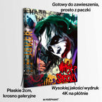 Obraz na płótnie Joker Why So Serious – streetartowa grafika z Jokerem w intensywnych kolorach, graffiti i detalami symbolizującymi chaos i niezależność.
