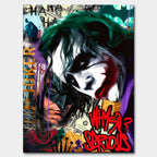 Obraz na płótnie Joker Why So Serious – streetartowa grafika z Jokerem w intensywnych kolorach, graffiti i detalami symbolizującymi chaos i niezależność.