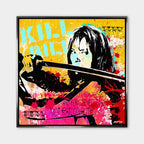 Obraz na płótnie Kill Bill Pop-Art. Nowoczesny wydruk galeryjny w stylu street art z postacią z kataną. Jaskrawe kolory i motywujący cytat.