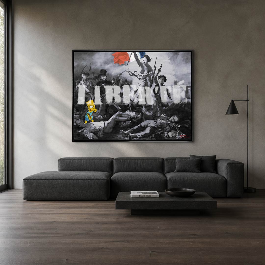 Nowoczesny obraz na płótnie Pop Art Liberte Bart Simpson, Mona Lisa, Godfather. Limitowany wydruk galeryjny ze sztuką nowoczesną, łączący klasykę z graffiti i popkulturą.