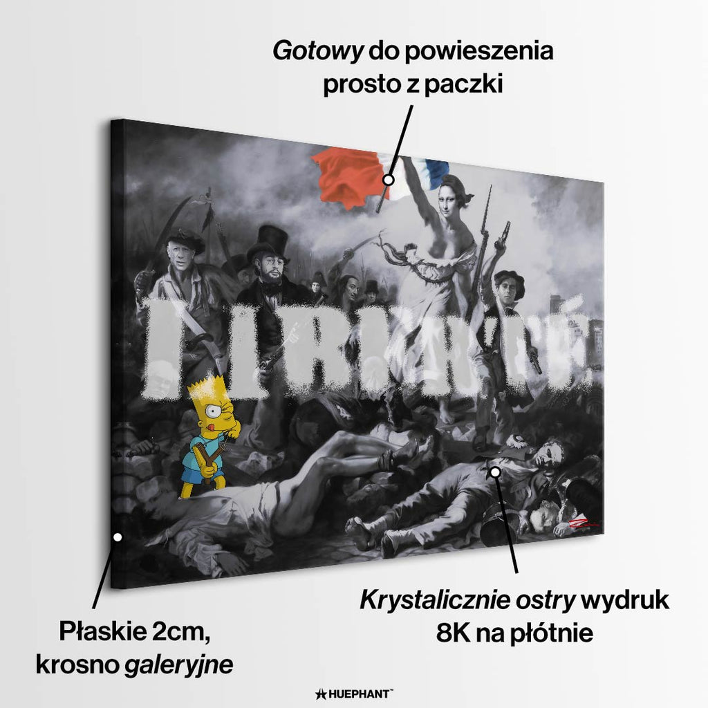 Nowoczesny obraz na płótnie Pop Art Liberte Bart Simpson, Mona Lisa, Godfather. Limitowany wydruk galeryjny ze sztuką nowoczesną, łączący klasykę z graffiti i popkulturą.