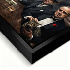 Motywacyjny obraz na płótnie Mafia Summit przedstawiający Tony Montana Scarface, Tony Soprano Gandolfini, Pablo Escobar, Al Capone i The Godfather przy jednym stole, w klimacie luksusu, władzy i mafijnej dominacji.