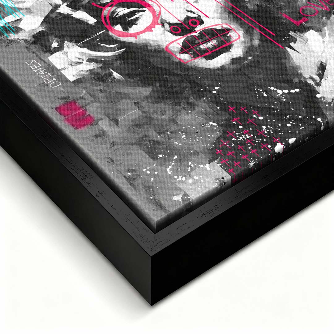 Czarno-biały obraz na płótnie z portretem Marilyn Monroe, napisem Trust No One i różowym graffiti. Nowoczesny wydruk galeryjny pop-art Huephant.