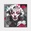 Czarno-biały obraz na płótnie z portretem Marilyn Monroe, napisem Trust No One i różowym graffiti. Nowoczesny wydruk galeryjny pop-art Huephant.