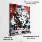 Nowoczesny obraz na płótnie Marilyn Monroe Marlboro. Wydruk galeryjny pop art z lizakiem, czarnym napisem Marlboro i tekstem You are going to die anyway.