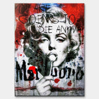 Nowoczesny obraz na płótnie Marilyn Monroe Marlboro. Wydruk galeryjny pop art z lizakiem, czarnym napisem Marlboro i tekstem You are going to die anyway.